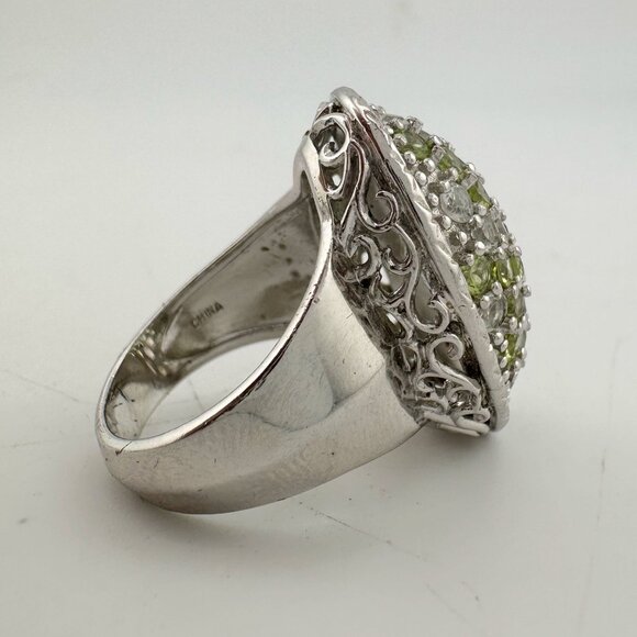 3 Carat Large and Beautiful Peridot Pave' Ring Size 7 - Picture 9 of 16